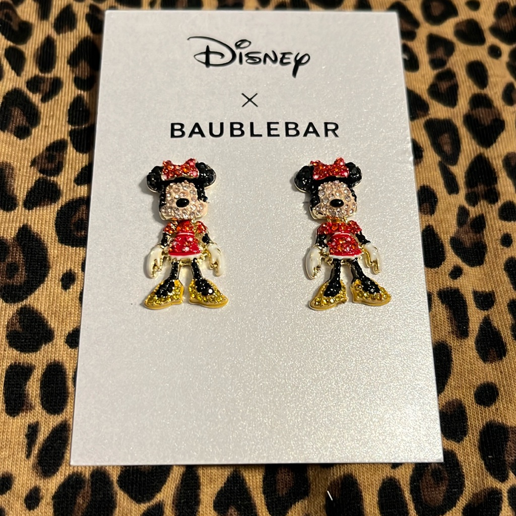 Disney X Baublebar Minnie Mouse Rhinestone 3d Earrings New